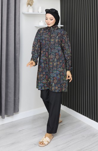 طقم ملابس سباحة محجبات بنقشة كليوباترا، 3 قطع، 1903-08، أسود 1903-08