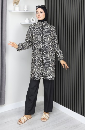 Hijab Badpak Modern Streeppatroon 3-delige Set 1903-09 Zwart Beige 1903-09