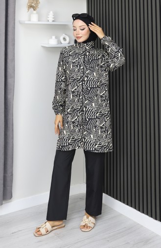 Hijab Badpak Modern Streeppatroon 3-delige Set 1903-09 Zwart Beige 1903-09