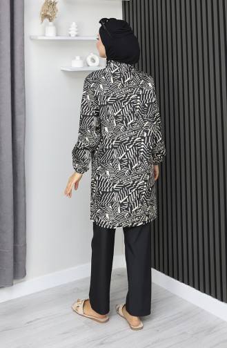 Hijab Badpak Modern Streeppatroon 3-delige Set 1903-09 Zwart Beige 1903-09