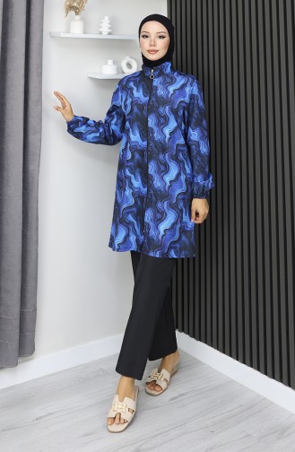 بدلة سباحة محجبات بنقشة المحيط، 3 قطع، أزرق داكن، 1903-10 1903-10