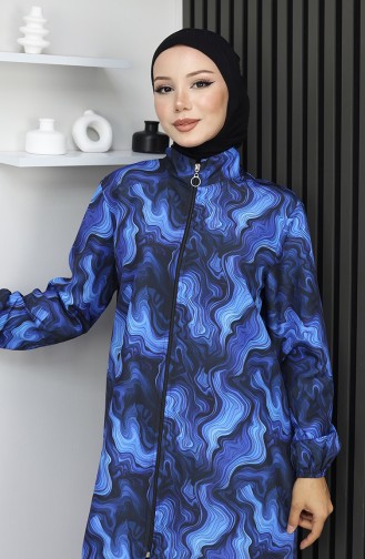 بدلة سباحة محجبات بنقشة المحيط، 3 قطع، أزرق داكن، 1903-10 1903-10