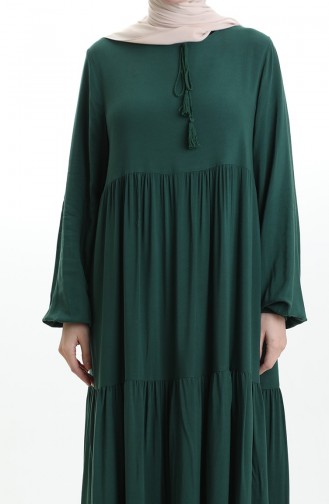 Yaka Bağcıklı Kat Kat Elbise 4107-13 Zümrüt Yeşil
