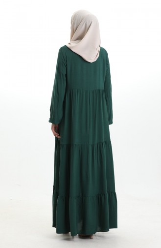 Yaka Bağcıklı Kat Kat Elbise 4107-13 Zümrüt Yeşil