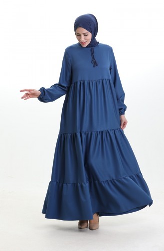 Gelaagde Jurk Met Geknoopte Kraag 4107-15 Marineblauw 4107-15