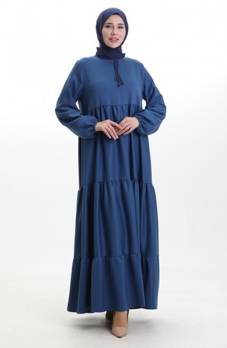 Gelaagde Jurk Met Geknoopte Kraag 4107-15 Marineblauw 4107-15