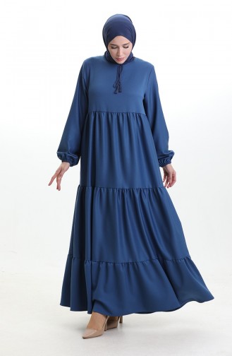 Gelaagde Jurk Met Geknoopte Kraag 4107-15 Marineblauw 4107-15