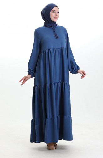 Gelaagde Jurk Met Geknoopte Kraag 4107-15 Marineblauw 4107-15