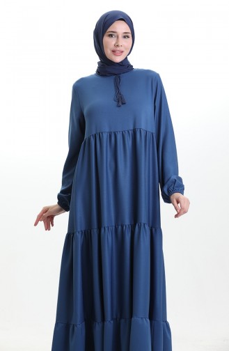 Gelaagde Jurk Met Geknoopte Kraag 4107-15 Marineblauw 4107-15