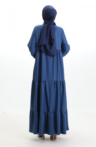 Gelaagde Jurk Met Geknoopte Kraag 4107-15 Marineblauw 4107-15