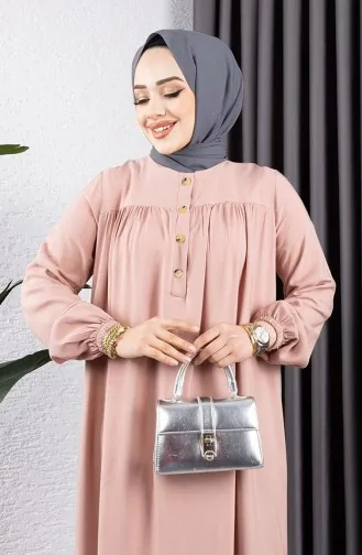 فستان فيسكوز نصف أزرار 7103-11 بودرة 7103-11