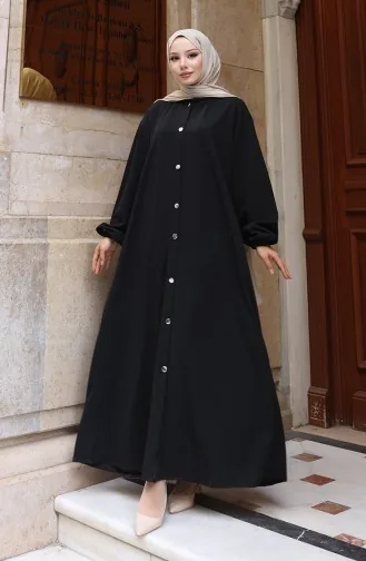 Hijab Abaya Met Capuchon En Knoopsluiting 2173-01 Zwart 2173-01