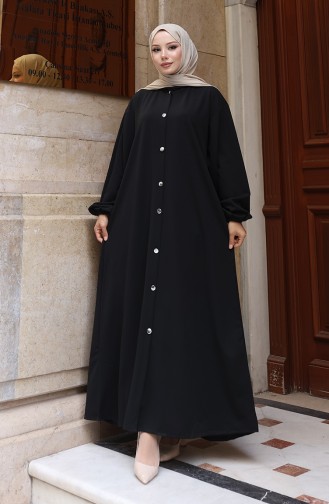 Hooded Buttoned Front Hijab Abaya 2173-01 Black 2173-01