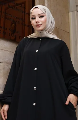 Kapuzen-Hijab-Abaya Mit Knopfleiste Vorne 2173-01 Schwarz 2173-01