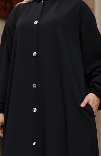 Hooded Buttoned Front Hijab Abaya 2173-01 Black 2173-01