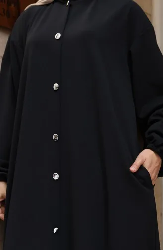 Kapuzen-Hijab-Abaya Mit Knopfleiste Vorne 2173-01 Schwarz 2173-01