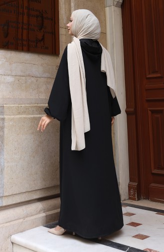 Hooded Buttoned Front Hijab Abaya 2173-01 Black 2173-01