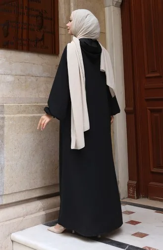 Kapuzen-Hijab-Abaya Mit Knopfleiste Vorne 2173-01 Schwarz 2173-01