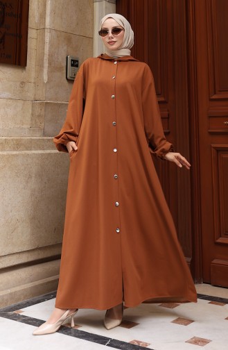 Hooded Buttoned Front Hijab Abaya 2173-02 Tan 2173-02