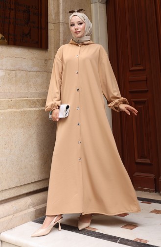 Kapuzen-Hijab-Abaya Mit Knopfleiste Vorne 2173-03 Milchkaffee 2173-03