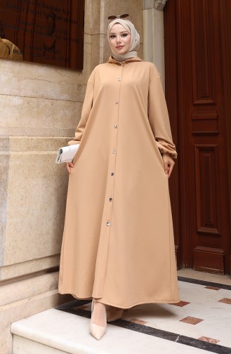 Kapuzen-Hijab-Abaya Mit Knopfleiste Vorne 2173-03 Milchkaffee 2173-03