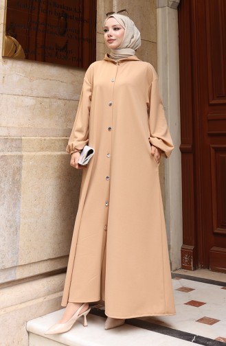 Kapuzen-Hijab-Abaya Mit Knopfleiste Vorne 2173-03 Milchkaffee 2173-03