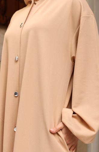 Kapuzen-Hijab-Abaya Mit Knopfleiste Vorne 2173-03 Milchkaffee 2173-03