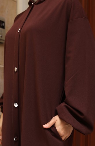 Hooded Buttoned Front Hijab Abaya 2173-04 Brown 2173-04