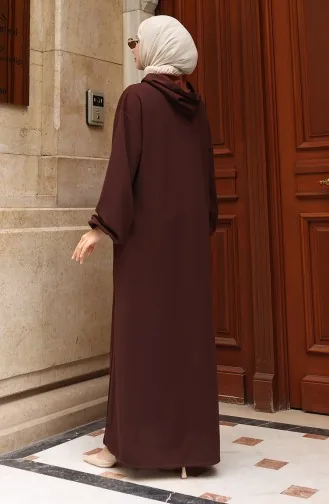 عباية حجاب بغطاء رأس وأزرار أمامية 2173-04 بني 2173-04