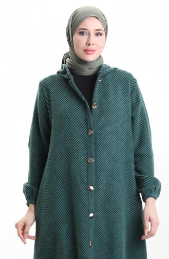 Kapüşonlu Düğmeli Kaşe Kap 0201-07 Zümrüt Yeşili
