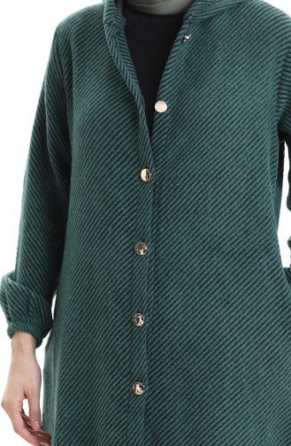 Kapüşonlu Düğmeli Kaşe Kap 0201-07 Zümrüt Yeşili