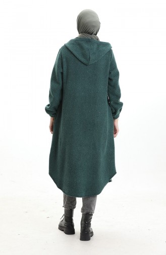 Kapüşonlu Düğmeli Kaşe Kap 0201-07 Zümrüt Yeşili