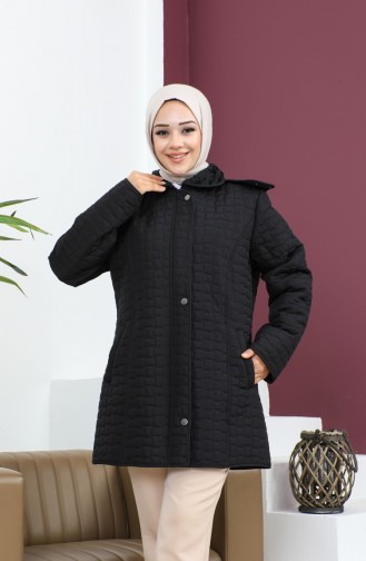 Large Size Square Pattern Quilted Coat 6141-01 Black 6141-01