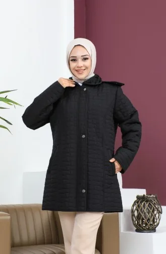 Manteau Matelassé à Carreaux Grande Taille Noir 6141-01 6141-01