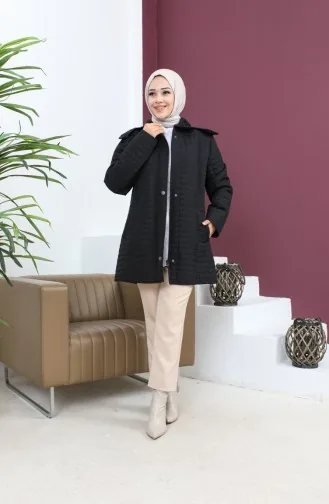 Manteau Matelassé à Carreaux Grande Taille Noir 6141-01 6141-01