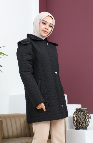 Large Size Square Pattern Quilted Coat 6141-01 Black 6141-01