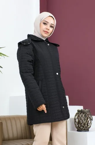 Manteau Matelassé à Carreaux Grande Taille Noir 6141-01 6141-01