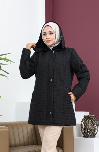 Large Size Square Pattern Quilted Coat 6141-01 Black 6141-01