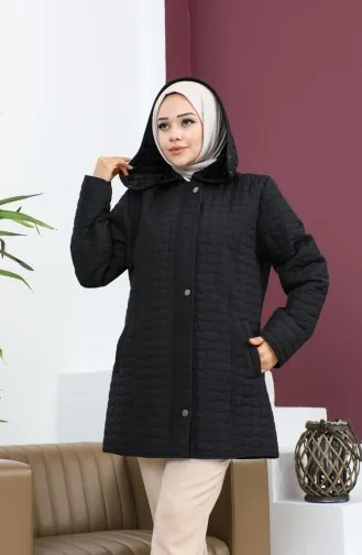 Manteau Matelassé à Carreaux Grande Taille Noir 6141-01 6141-01