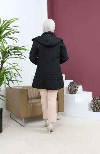 Manteau Matelassé à Carreaux Grande Taille Noir 6141-01 6141-01