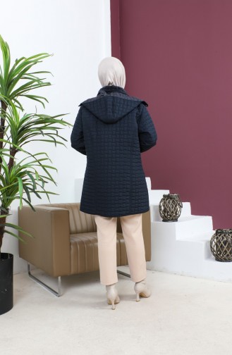 Gesteppter Mantel Mit Großem Quadratischem Muster Modell 6141-02 Marineblau 6141-02