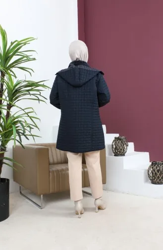 Büyük Beden Kare Desen Kapitone Mont 6141-02 Lacivert