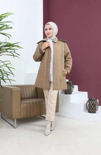 Manteau Matelassé à Carreaux Grande Taille Couleur Vison 6141-04 6141-04