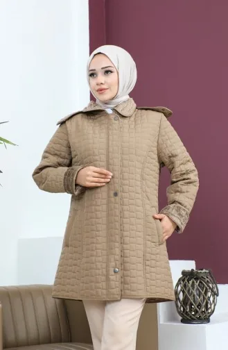 Manteau Matelassé à Carreaux Grande Taille Couleur Vison 6141-04 6141-04