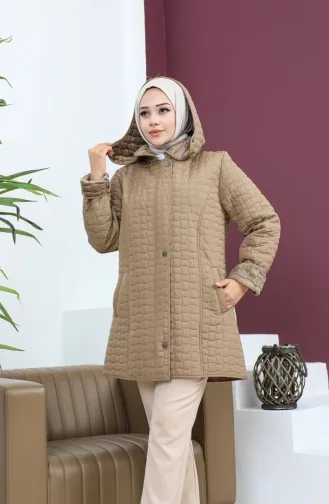 Manteau Matelassé à Carreaux Grande Taille Couleur Vison 6141-04 6141-04