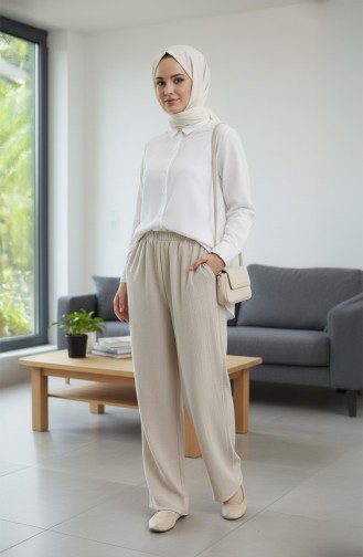 Pantalon En Mousseline 0020-01 Crème 0020-01