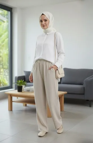 Pantalon En Mousseline 0020-01 Crème 0020-01