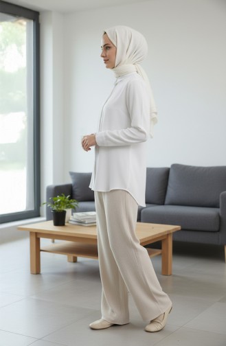 Pantalon En Mousseline 0020-01 Crème 0020-01