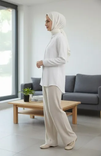 Pantalon En Mousseline 0020-01 Crème 0020-01