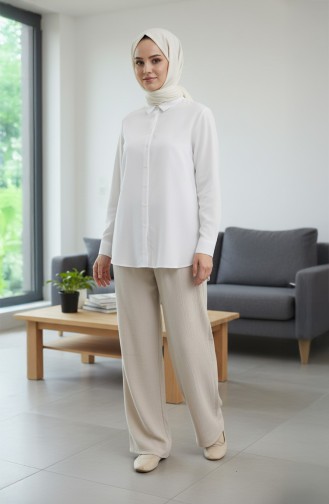 Pantalon En Mousseline 0020-01 Crème 0020-01